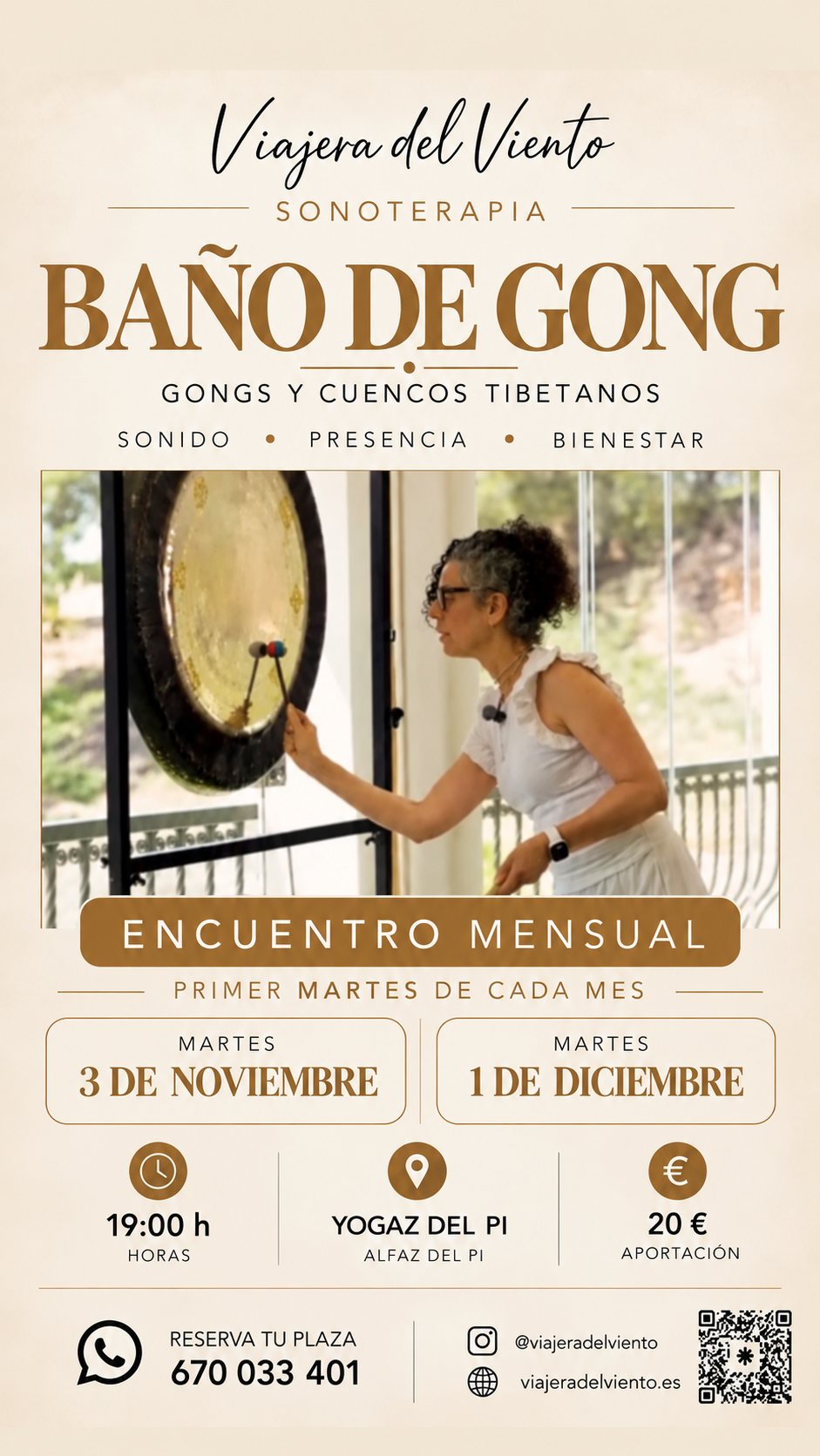 Cartel baño de gong 3 noviembre y 1 diciembre en Yogaz del Pi